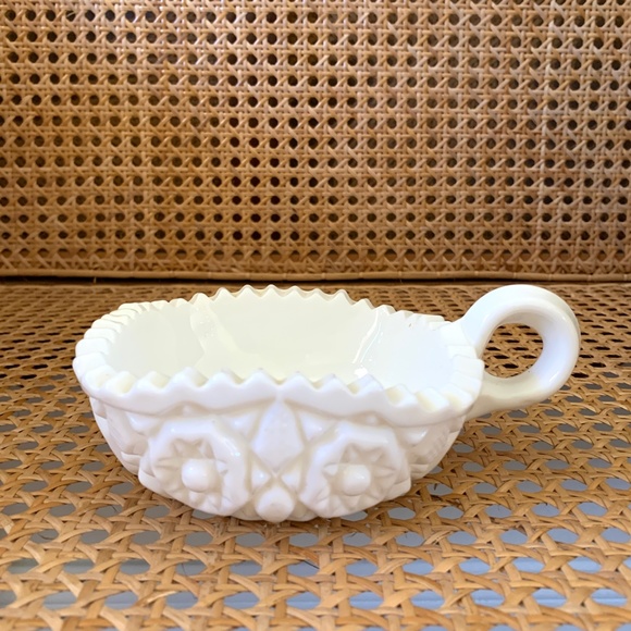 Square Milk Glass Candy Dish with Handle - Picture 2 of 4